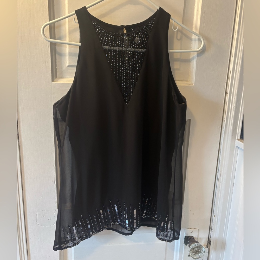 BKE Black Beaded Mesh Yoke Tank Top - Picture 2 of 6